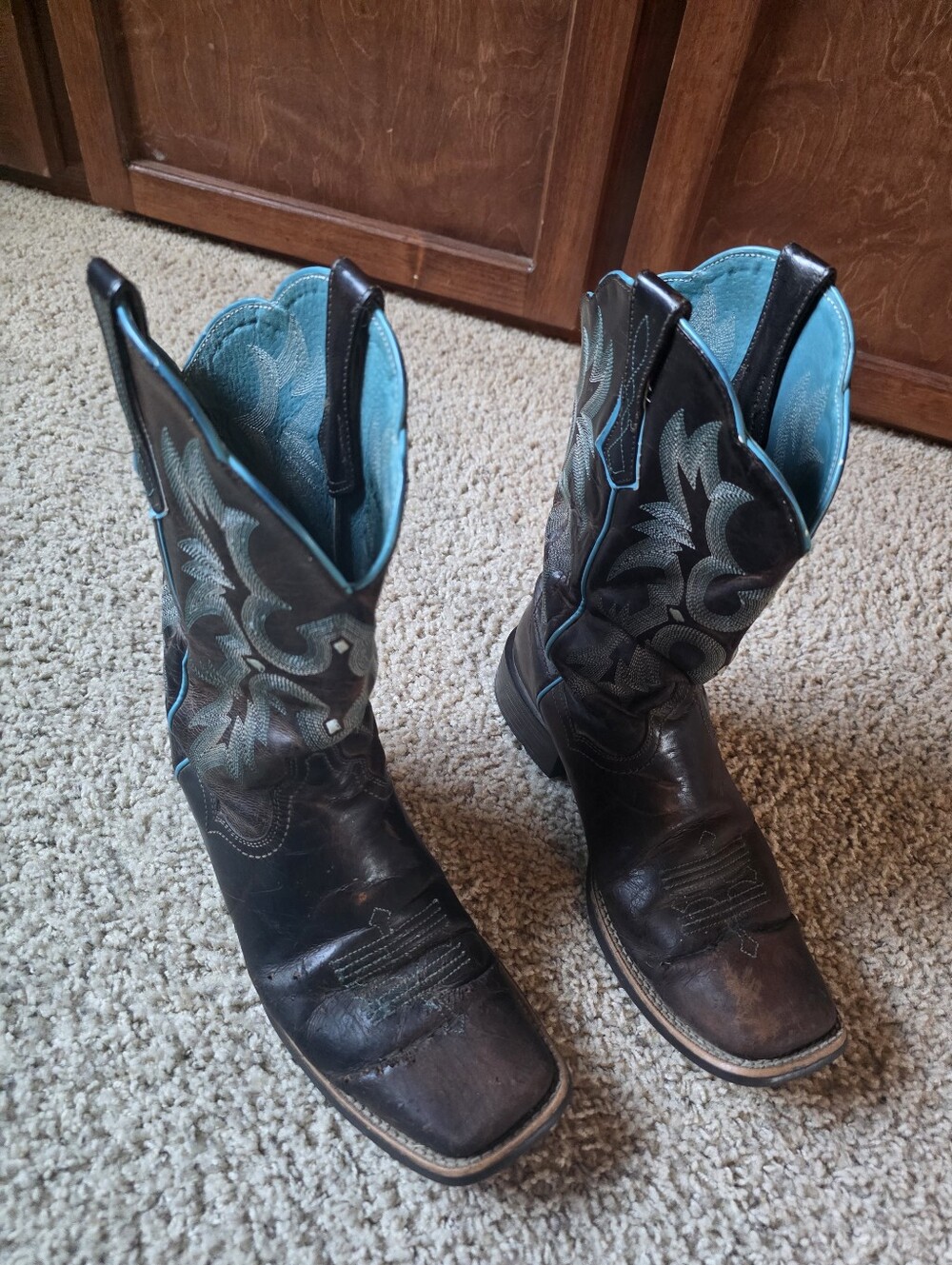 Ariat 10008017 Western Brown Turquoise Leather Boots Square Toe Women's 10B
